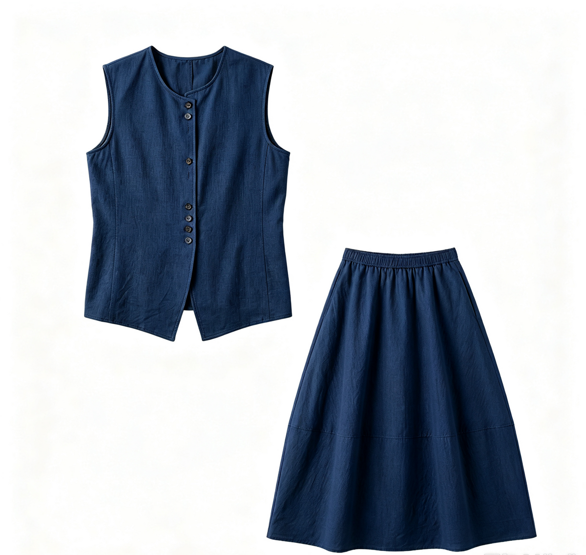 Women's Linen Cotton Blend Sleeveless Vest Top and Skirt 2-Piece Set