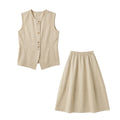 Women's Linen Cotton Blend Sleeveless Vest Top and Skirt 2-Piece Set
