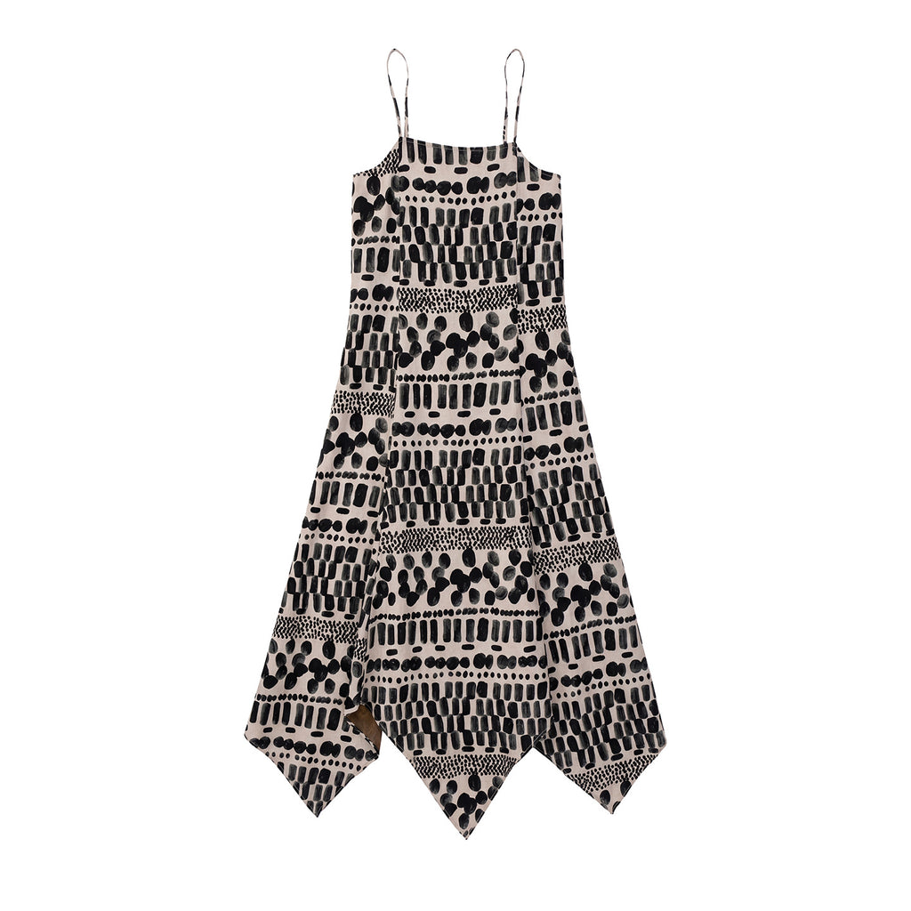 Women's Tencel Linen Blend Cami Midi Dress Casual A-Line Geometric Print Slip Dress
