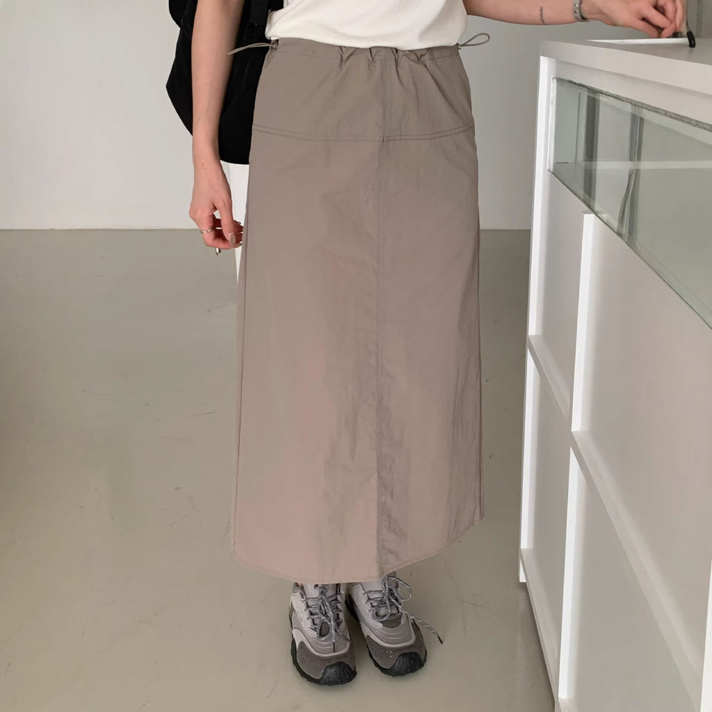 Women's Nylon Drawstring Elastic Waist A-Line Skirt Solid Casual Outdoor Midi Skirt