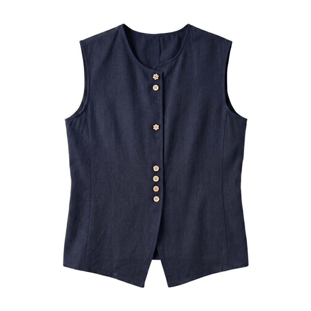 Women's Linen Cotton Blend Sleeveless Vest Top and Skirt 2-Piece Set