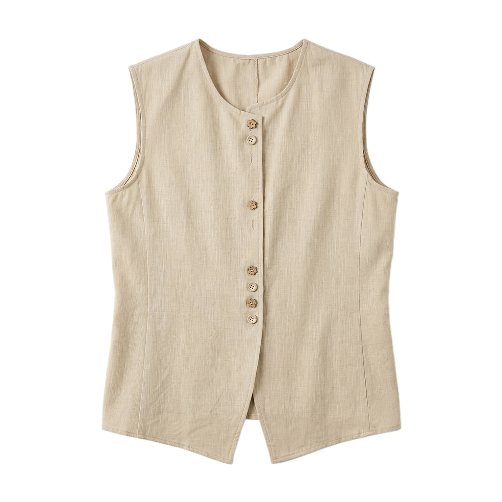Women's Linen Cotton Blend Sleeveless Vest and Skirt Set Solid Loose 2-Piece Suit