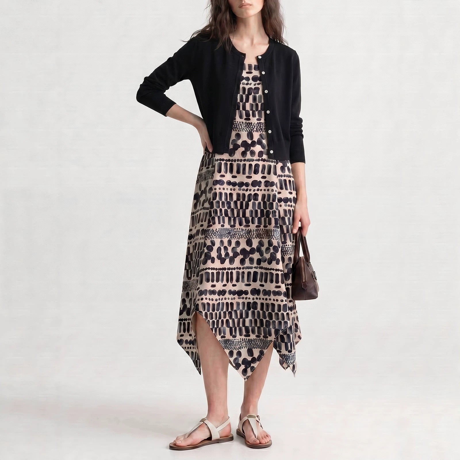 Women's Tencel Linen Blend Cami Midi Dress Casual A-Line Geometric Print Slip Dress