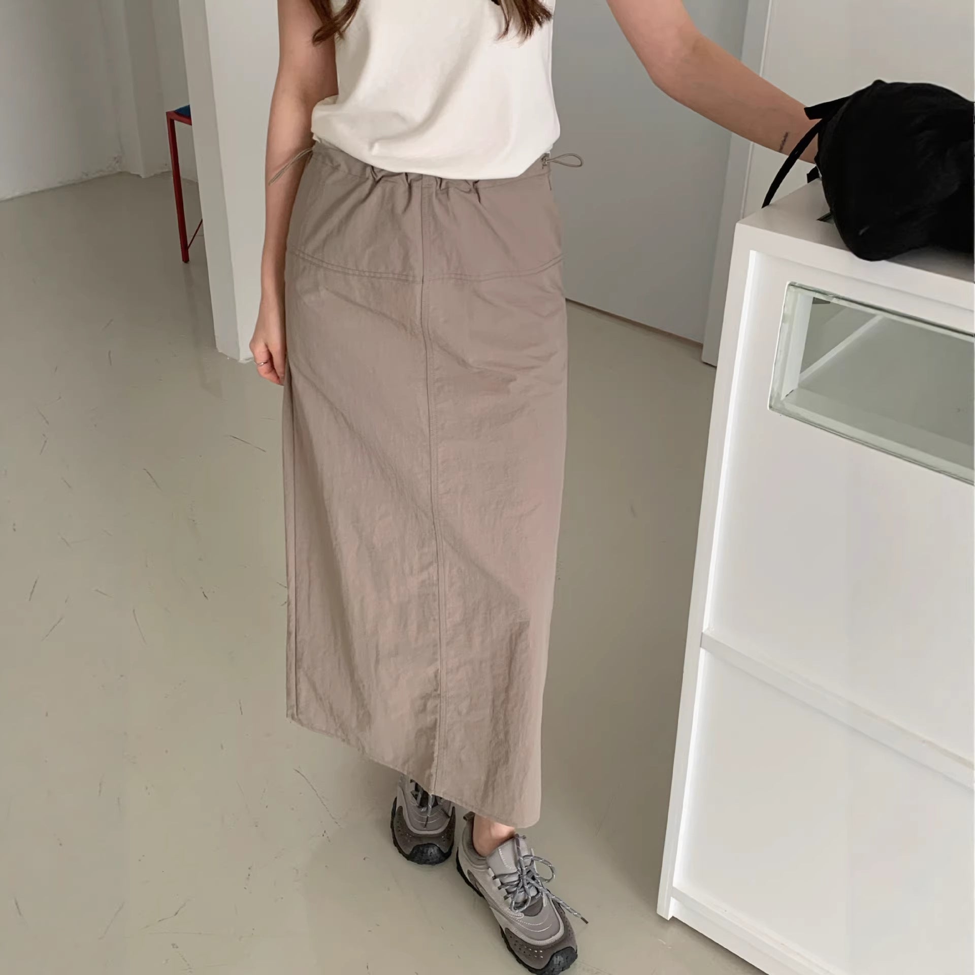 Women's Nylon Drawstring Elastic Waist A-Line Skirt Solid Casual Outdoor Midi Skirt