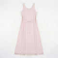 Women's Cotton Nylon Tie Tassel Tank Maxi Dress Loose A-Line Vacation Dress